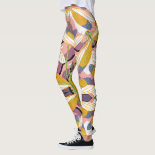Leggings Jazz Pochoir Art Déco Vintage Libellules de Jardin