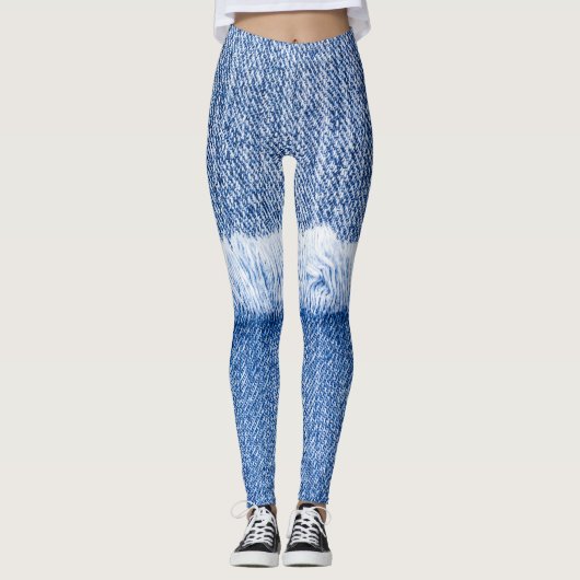 Leggings Jeans bleus : Closeup texture détaillée. (Devant)