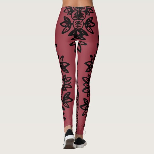 Leggings Jester rouge avec modèle noir Damask Athlétisme (Dos)