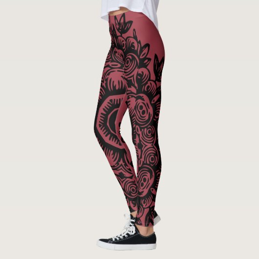 Leggings Jester rouge avec modèle noir Damask Athlétisme (Gauche)