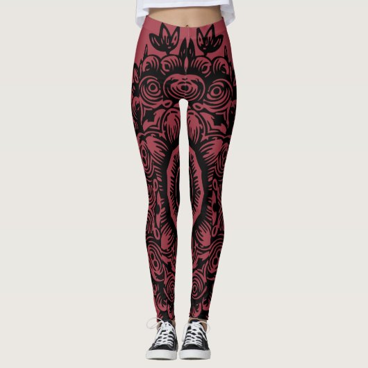 Leggings Jester rouge avec modèle noir Damask Athlétisme (Devant)