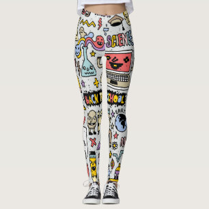 Leggings Jeu Vintage de l'école Doodle coloré
