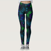 Leggings Jimette Design vert bleu mauve sur noir (Devant)