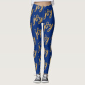 Leggings Joie Bleue et Or Typographie Noël (Devant)