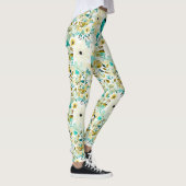 Leggings Joli Art folklorique Fleurs blanches et turquoise (Droite)