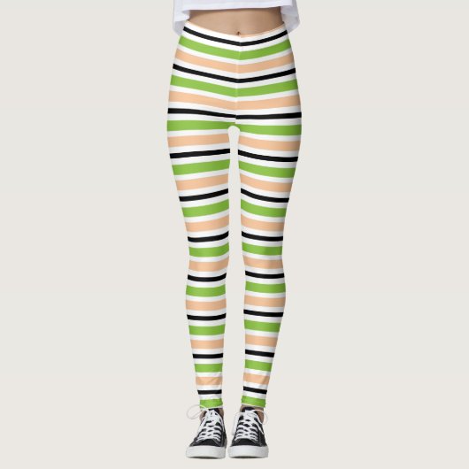 Leggings Joli Black Green Orange & White Stripes Halloween (Devant)