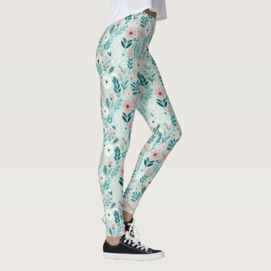 Leggings Joli bleu et rose pastel Fleurs d'Art folklorique (Droite)
