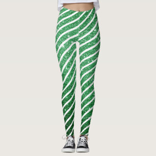 Leggings Joli Canne à Sucre de Noël Pailleté Vert Rayé