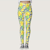 Leggings Joli citrons aquarelle sur bandes bleues (Devant)
