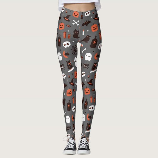 Leggings Joli Citrouille Halloween sorcier félin Fantôme (Devant)