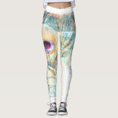 Leggings Joli comme plumes de paon pastel blanc (Devant)