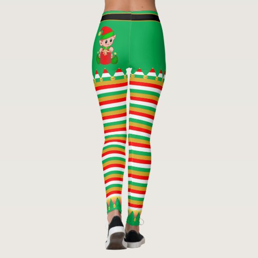 Leggings Joli Elf de Noël et cloches Jingle sur rayé (Dos)