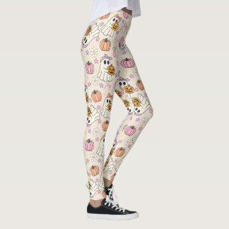 Leggings Joli Fantôme Ruban Rose Citrouille Pastel Hallowee