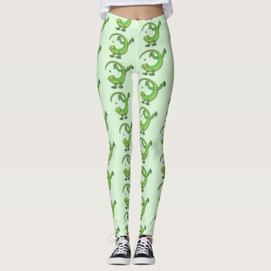 Leggings Joli gecko vert salutations avec dessin animé (Devant)