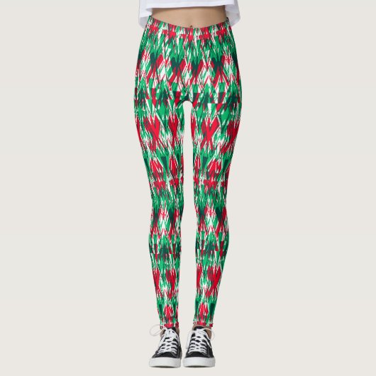 Leggings Joli motif aztèque abstrait rouge vert (Devant)
