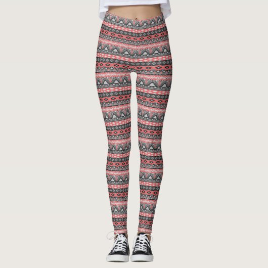 Leggings Joli motif aztèque gris rouge (Devant)