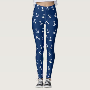 Leggings Joli motif d'ancre nautique sur fond bleu marine