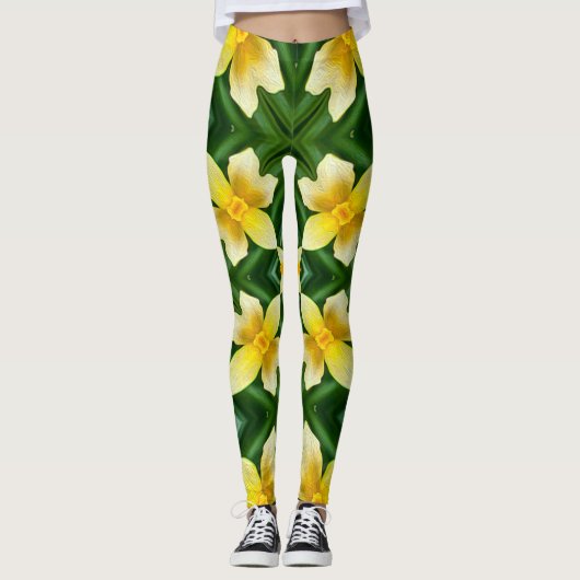Leggings Joli Motif de fleurs jaunes (Devant)
