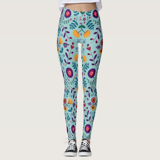 Leggings Joli Motif Fleurs d'Art Folk (Devant)
