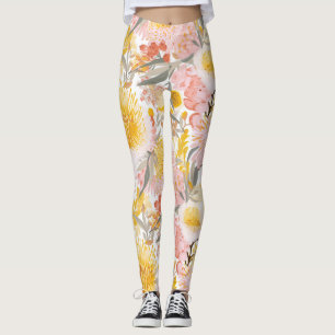 Leggings Joli motif floral rose et jaune