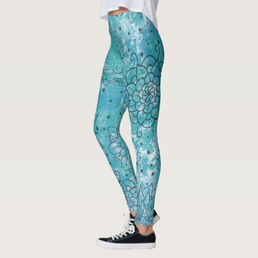 Leggings Joli Motif Mandala Grunge Bleu (Gauche)