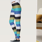 Leggings Joli motif tricoté bleu marron noir blanc rayé