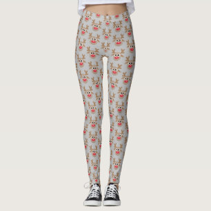Leggings Joli Noël Cartoon Reindeer Motif Gris