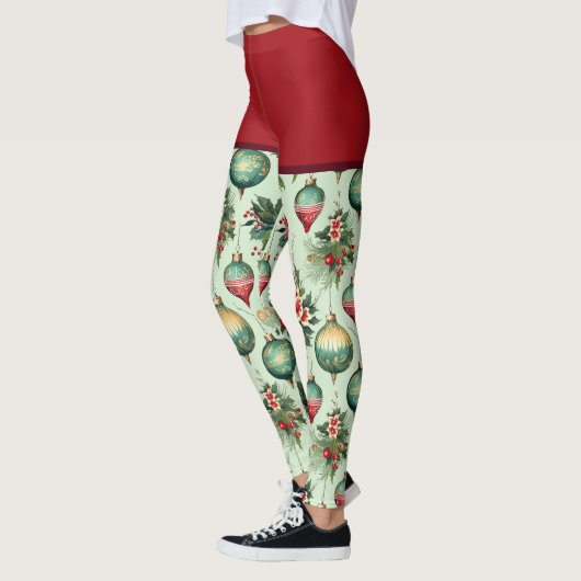 Leggings Joli Noël Rétro, Noël Floral (Gauche)