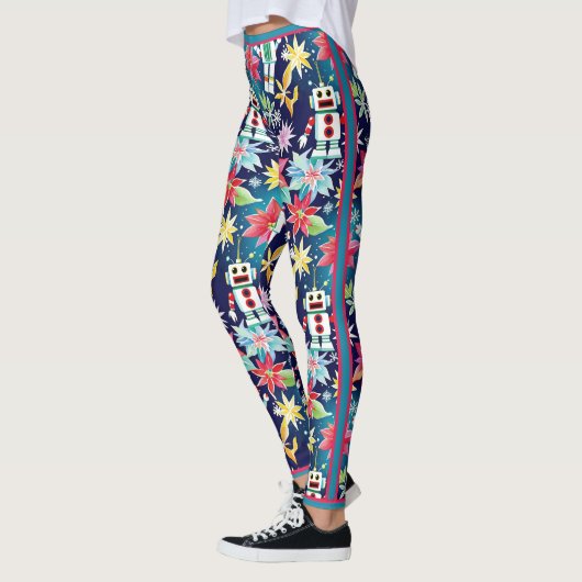 Leggings Joli Noël Robots rétro Floral (Gauche)
