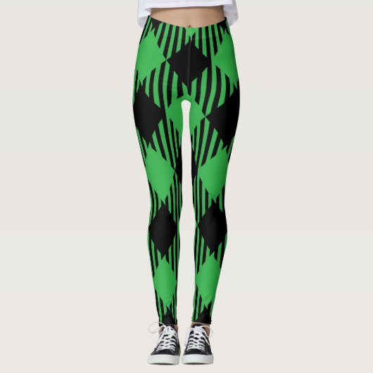 Leggings Joli Noël Tartan Noir, Vert Plaid (Devant)