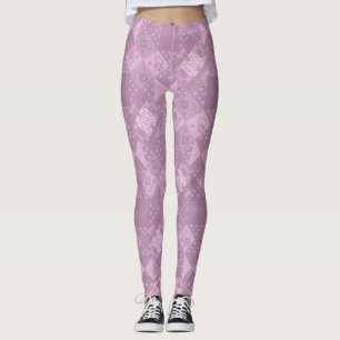 Leggings joli patchwork traditionnel lilas uni
