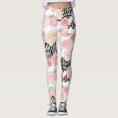 Leggings Joli Poster de animal de fleurs rose jaune (Devant)