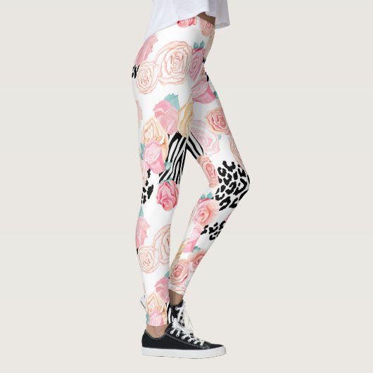 Leggings Joli Poster de animal de fleurs rose jaune (Droite)