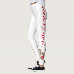 Leggings Joli Renard Cartoon Joyeux Noël Blanc