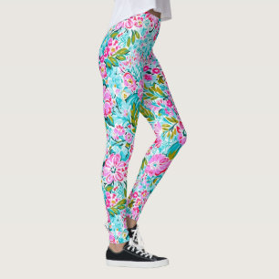 Leggings Joli rose Aqua Bleu Chic tendance Pastel Floral