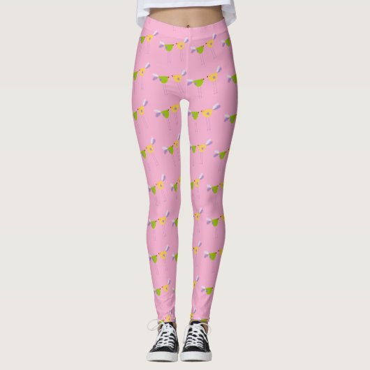 Leggings Joli rose Deux Petits Oiseaux Motif (Devant)