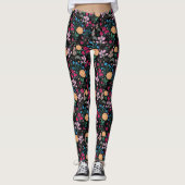 Leggings Joli rose & Jaune Petit Floral Noir Design (Devant)
