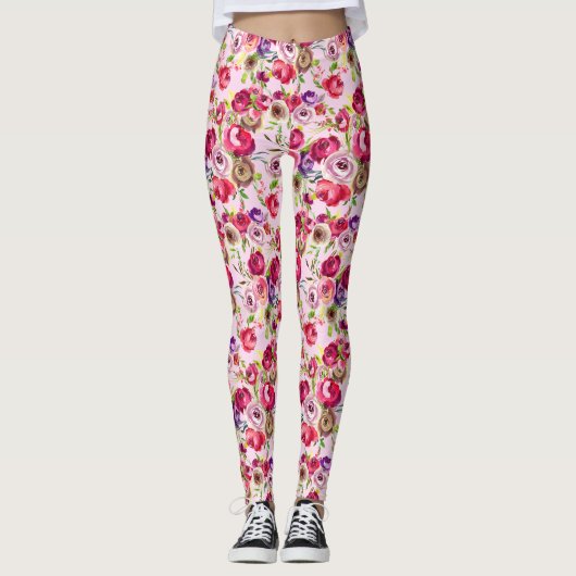Leggings Joli Rose rose Chic Aquarelle Pierre Floral (Devant)