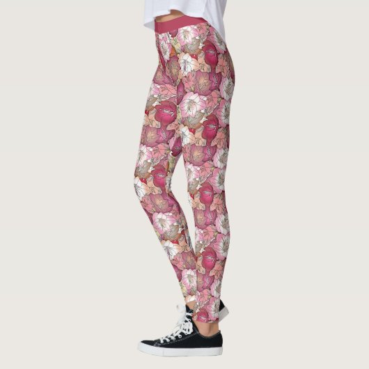 Leggings Joli rose Violet Fleurs Florales Yoga (Gauche)