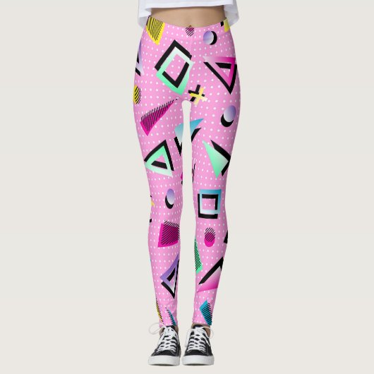 Leggings Joli style rétro géométrique rose 80s (Devant)