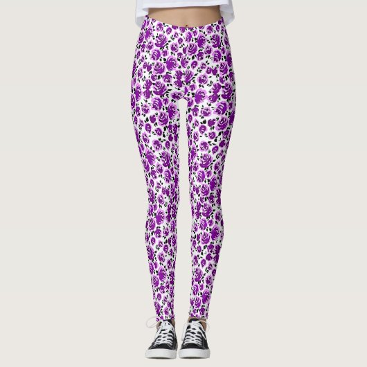 Leggings Joli violet blanc rose motif (Devant)