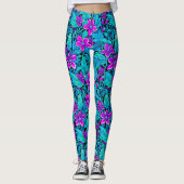 Leggings Joli violet et Turquoise bleu floral (Devant)