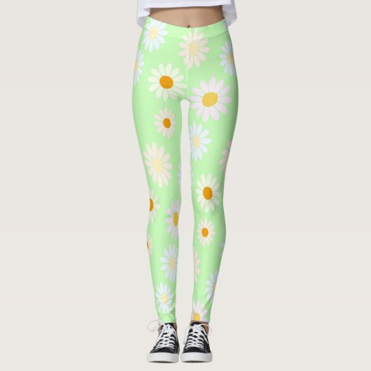 Leggings Jolie aquarelle colorée Motif marguerite vert (Devant)