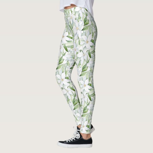 Leggings Jolie aquarelle Fleurs blanches personnalisées (Gauche)