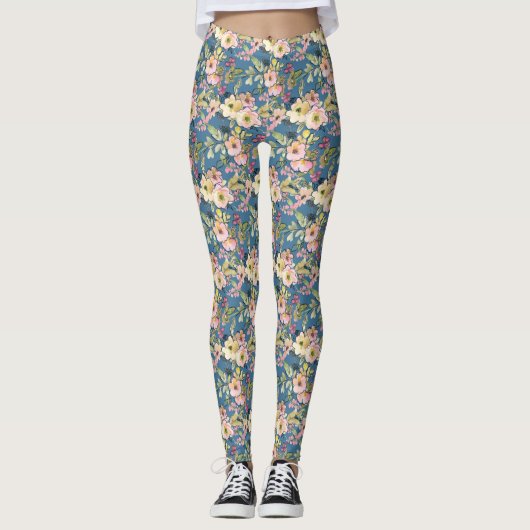 Leggings Jolie aquarelle Fleurs Doodle (Devant)