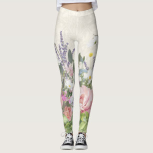 Leggings Jolie dentelle peinte Floral Peony rose Fleurs sau