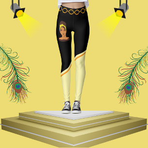 Leggings Jolie femme africaine Noir & Beige rayé élégant