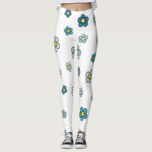 Leggings Jolie Fleur Bleue Blanche (Devant)