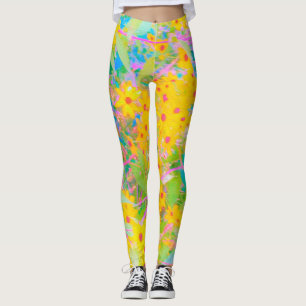 Leggings Jolie Fleurs Jaunes et Rouges avec Turquoise