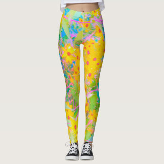 Leggings Jolie Fleurs Jaunes et Rouges avec Turquoise